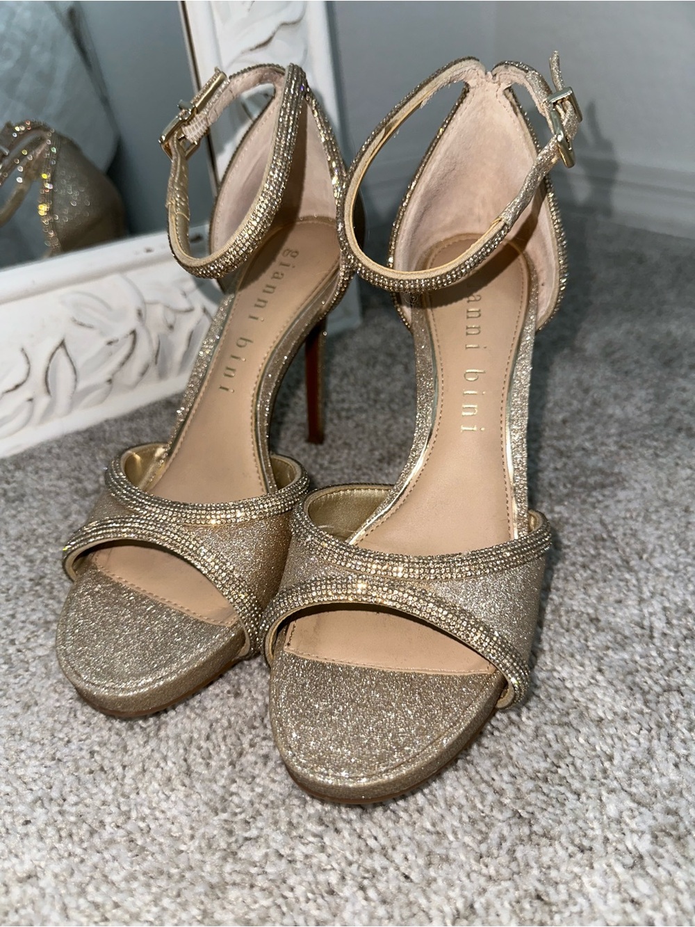 Gianni Bini Constanz Glitter Rhinestone Platform Gold Sparkle Heels